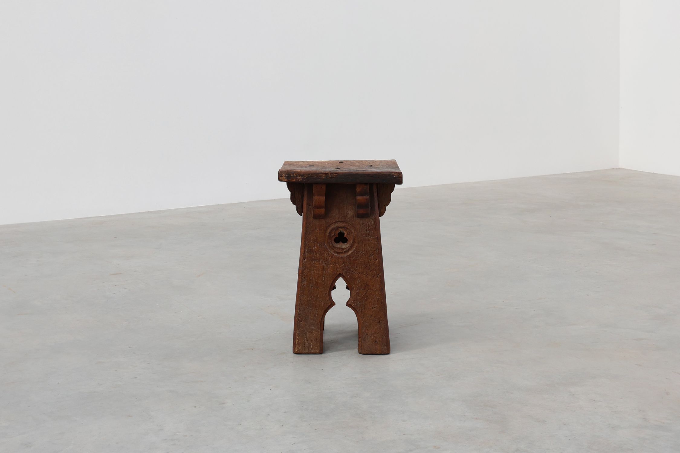 Mid 19th Century French carved wooden low stool in Gothic stylethumbnail